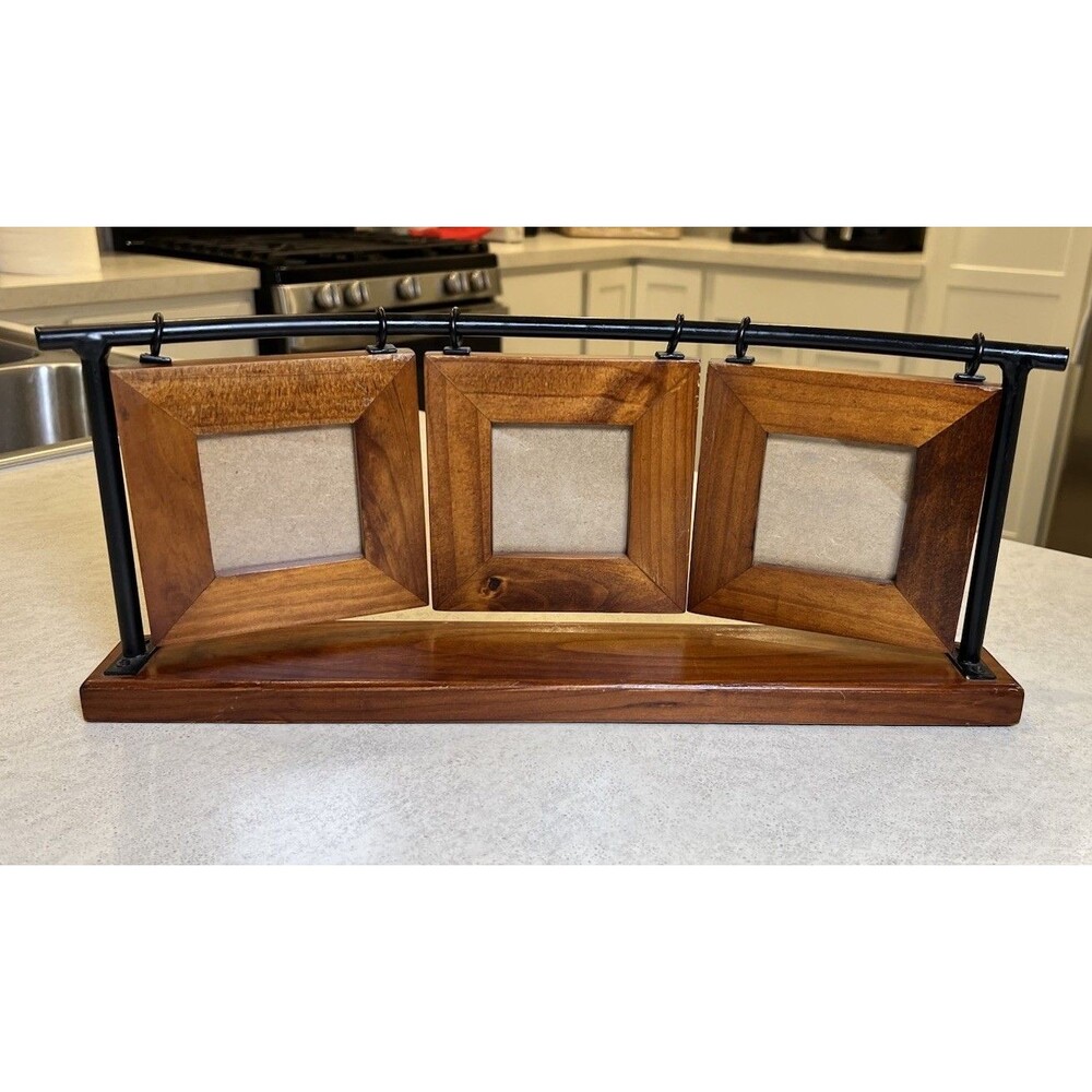 Pier 1 Imports Triple 3x3 Photo Black Metal & Hanging Wood Frames